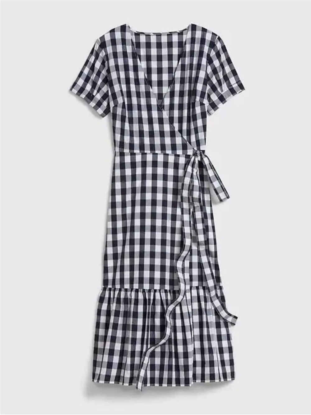 Womens Gap Navy Blue Plaid Gingham Wrap Ruffle Midi Dress Size Medium